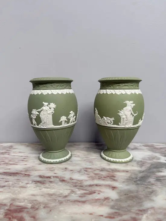 Pair Wedgwood Sage Green Vases
