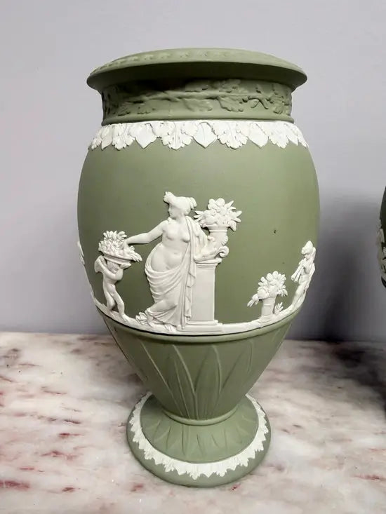 Pair Wedgwood Sage Green Vases