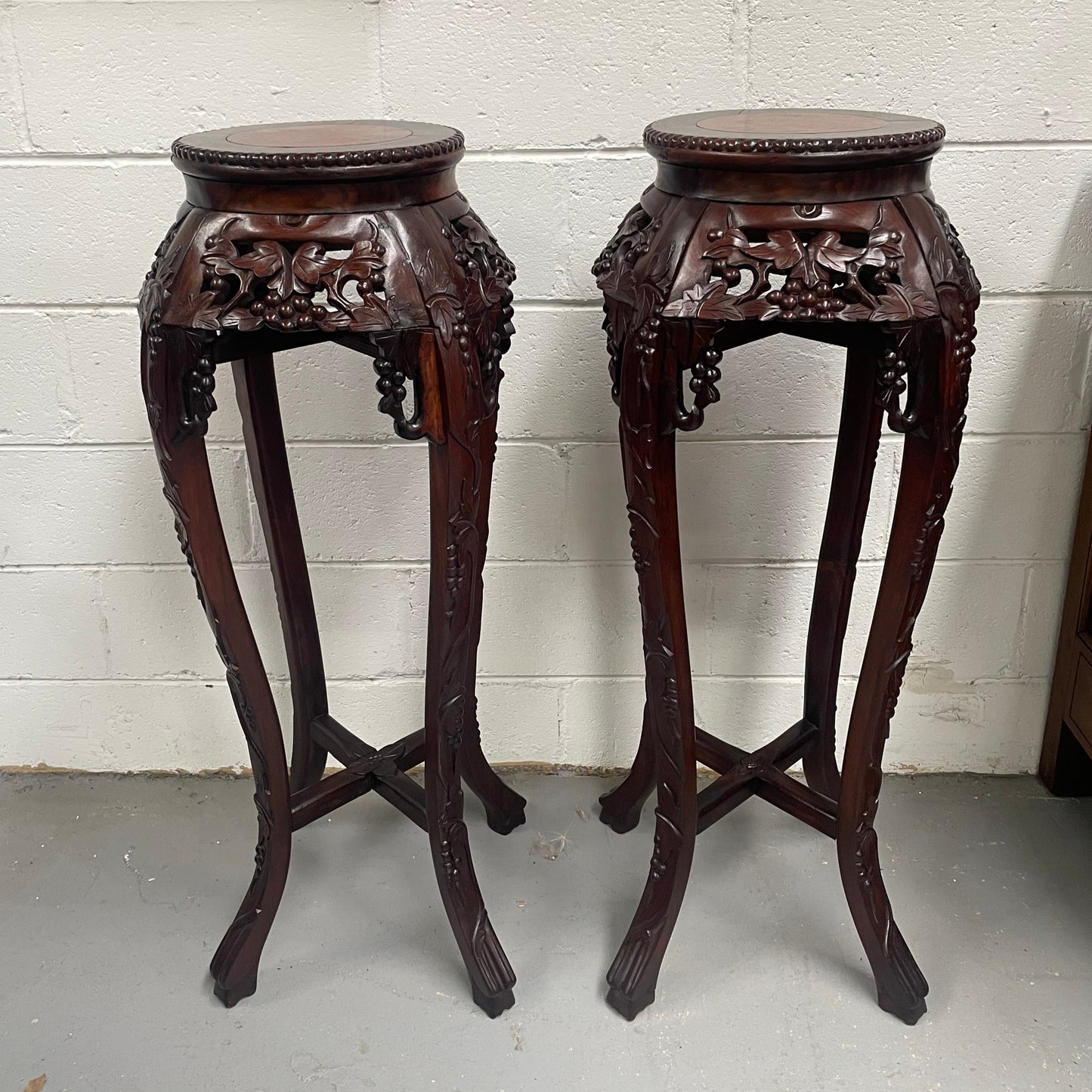 Pair of Antique Carved Chinese Plant Stands