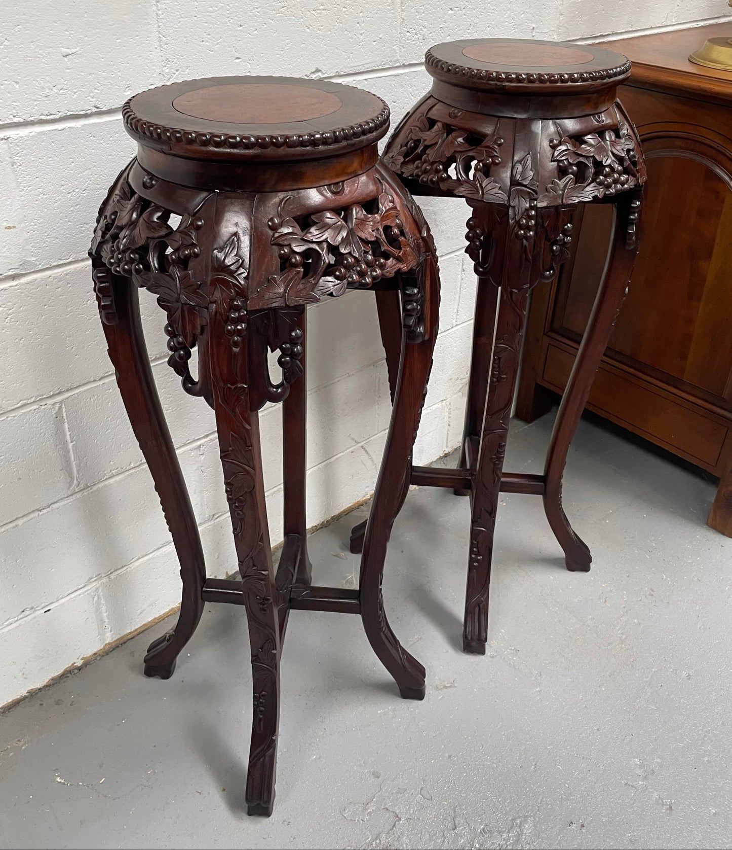 Pair of Antique Carved Chinese Plant Stands