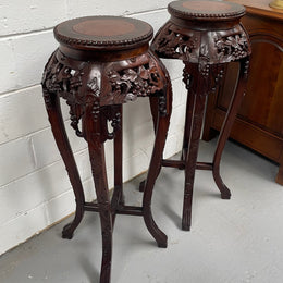 Pair of Antique Carved Chinese Plant Stands