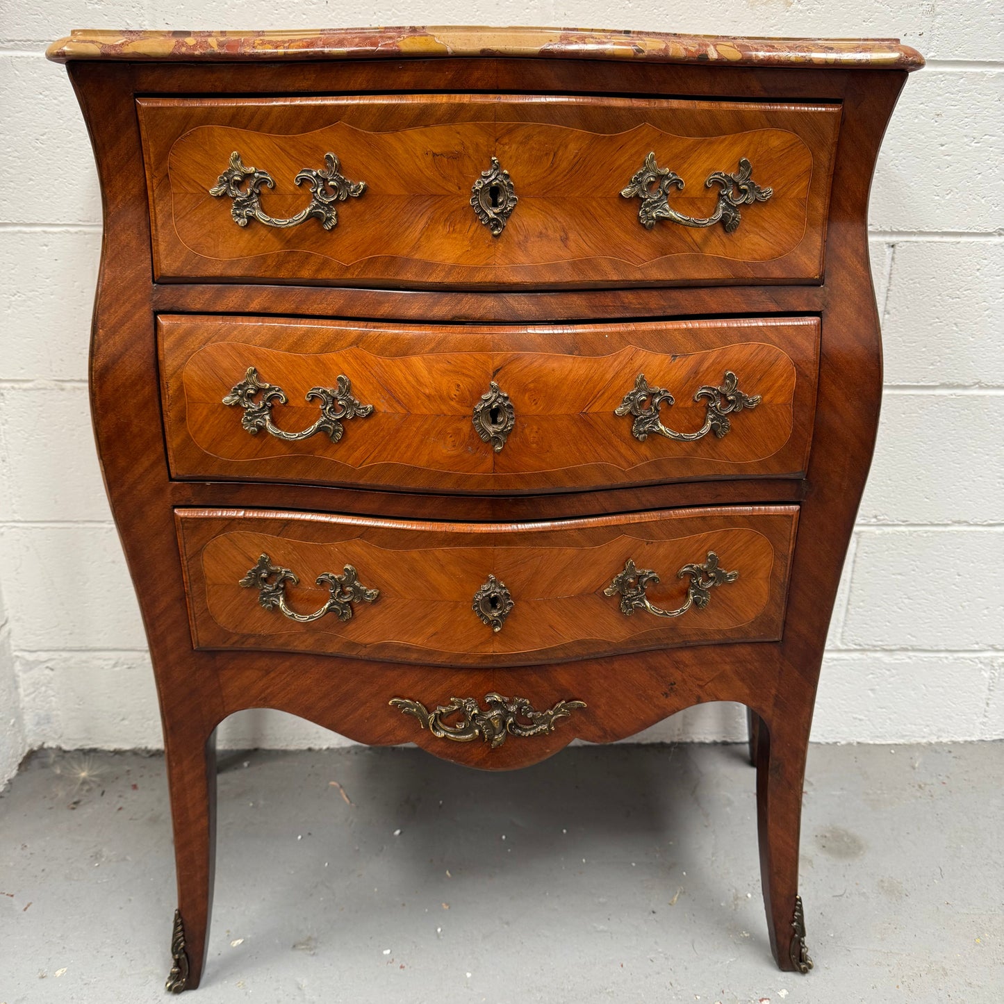 Petite French Louis XV Style Three Drawer Commode