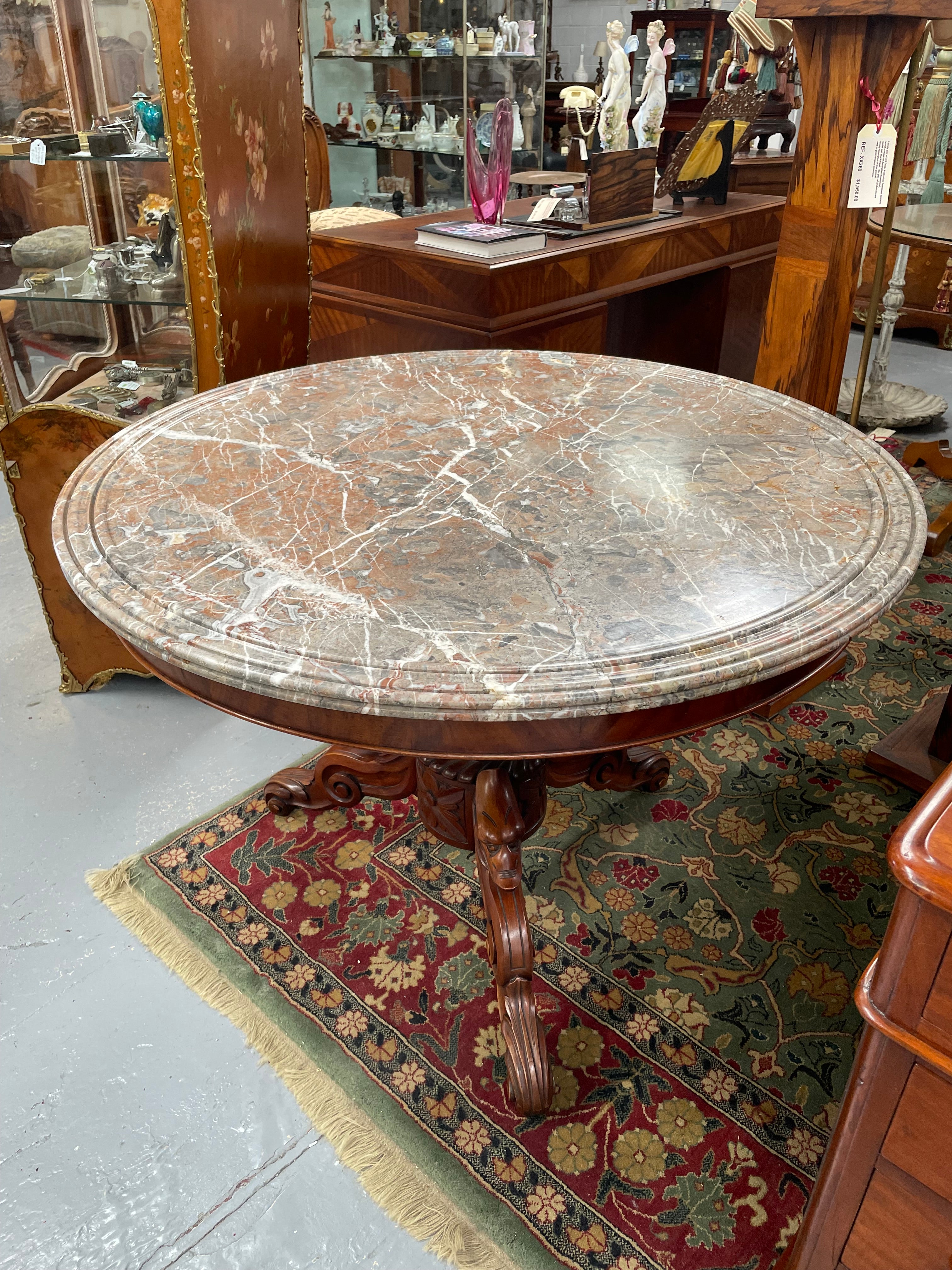 Marble Top Mahogany Gueridon Centre Table Crafted in France C:1860 | Antique & Vintage | Moonee Ponds Antiques | Australia Wide Delivery