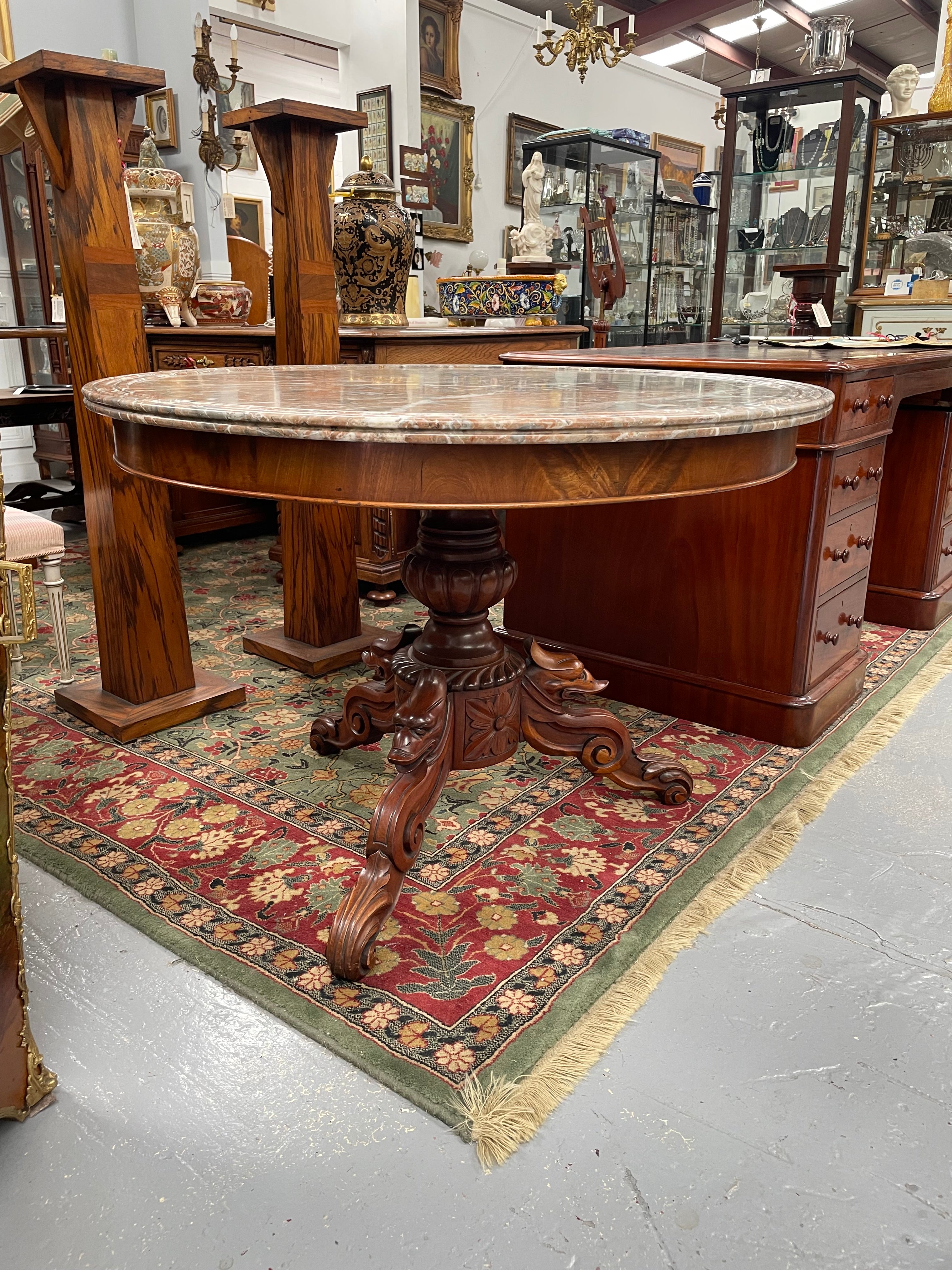 Marble Top Mahogany Gueridon Centre Table Crafted in France C:1860 | Antique & Vintage | Moonee Ponds Antiques | Australia Wide Delivery