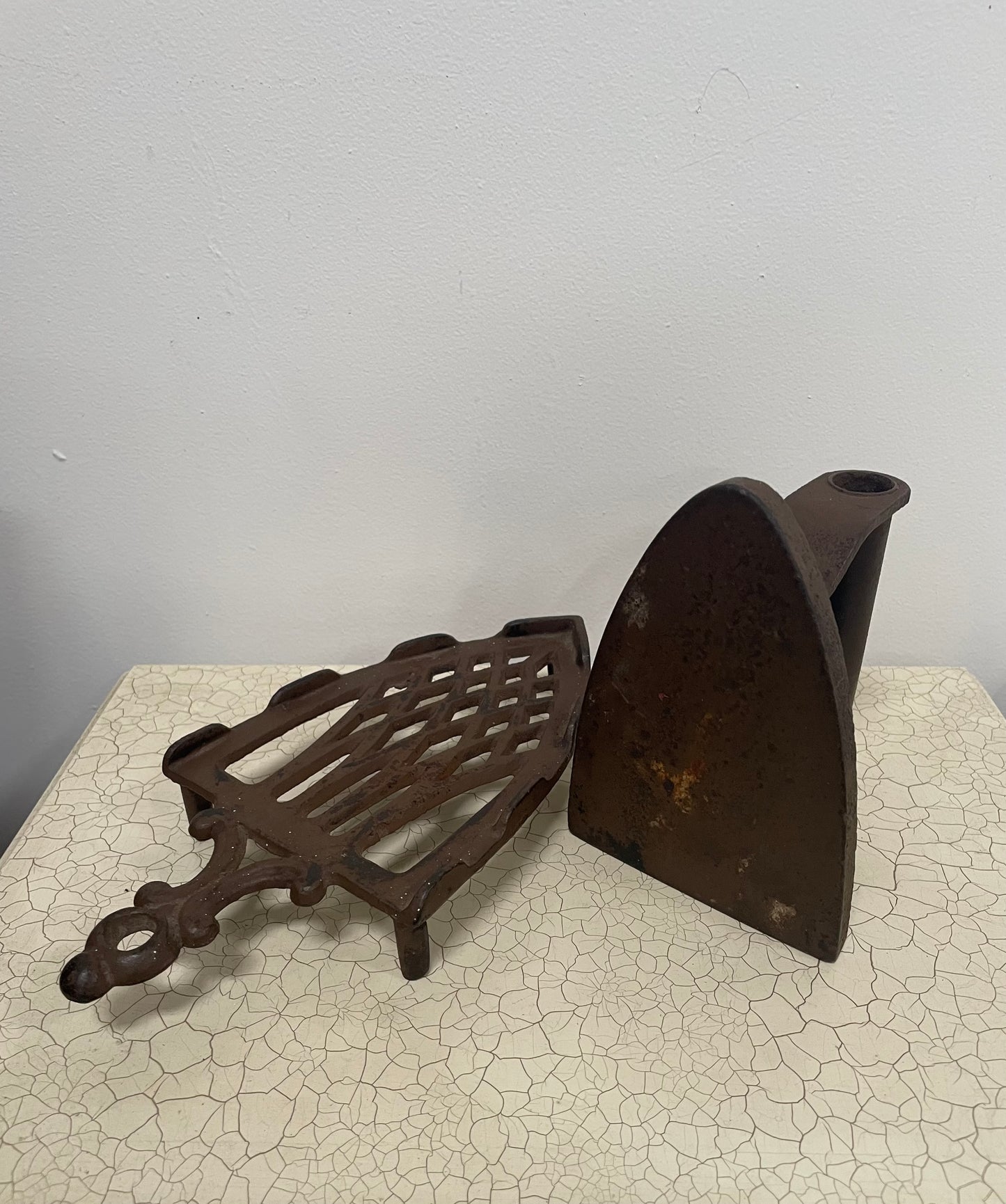 Antique Pair Iron and Trivet