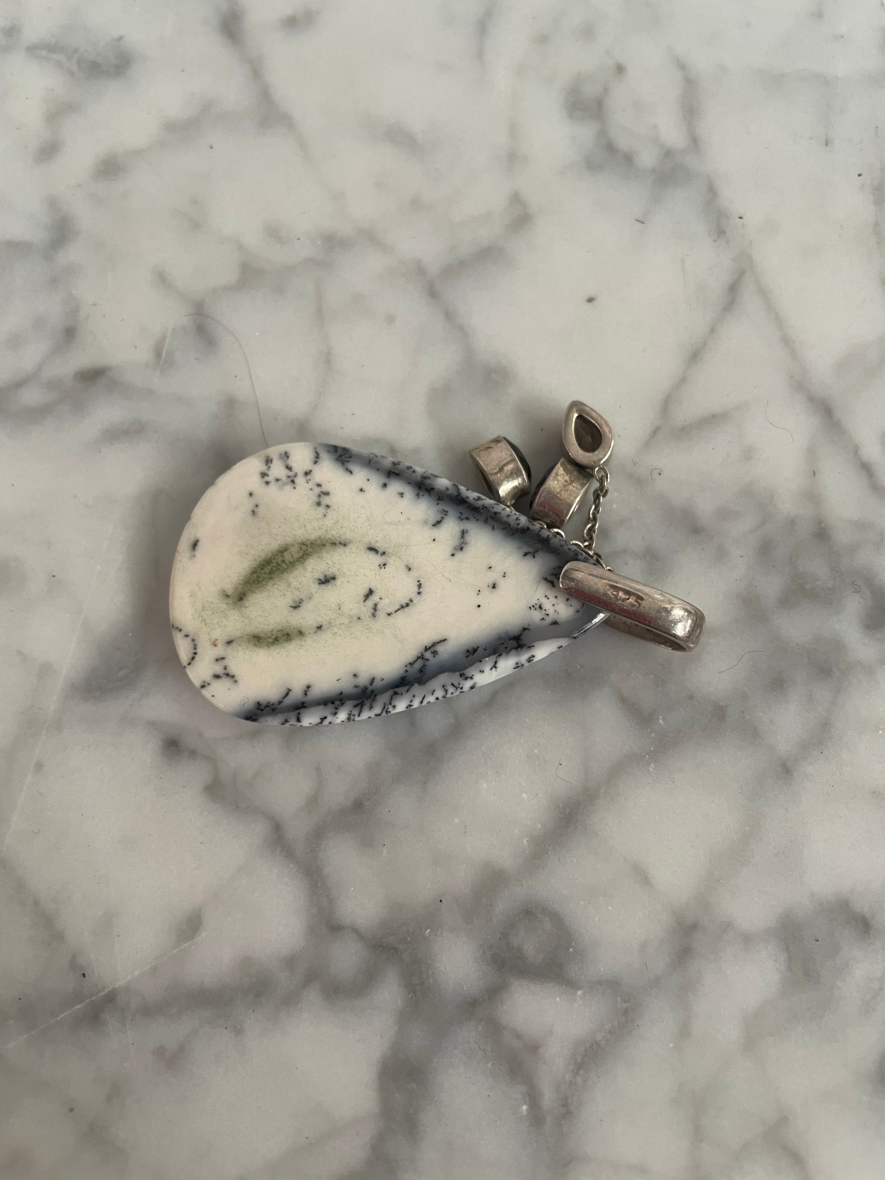 Charming Dendritic Agate & Amethyst Sterling Silver Pendant