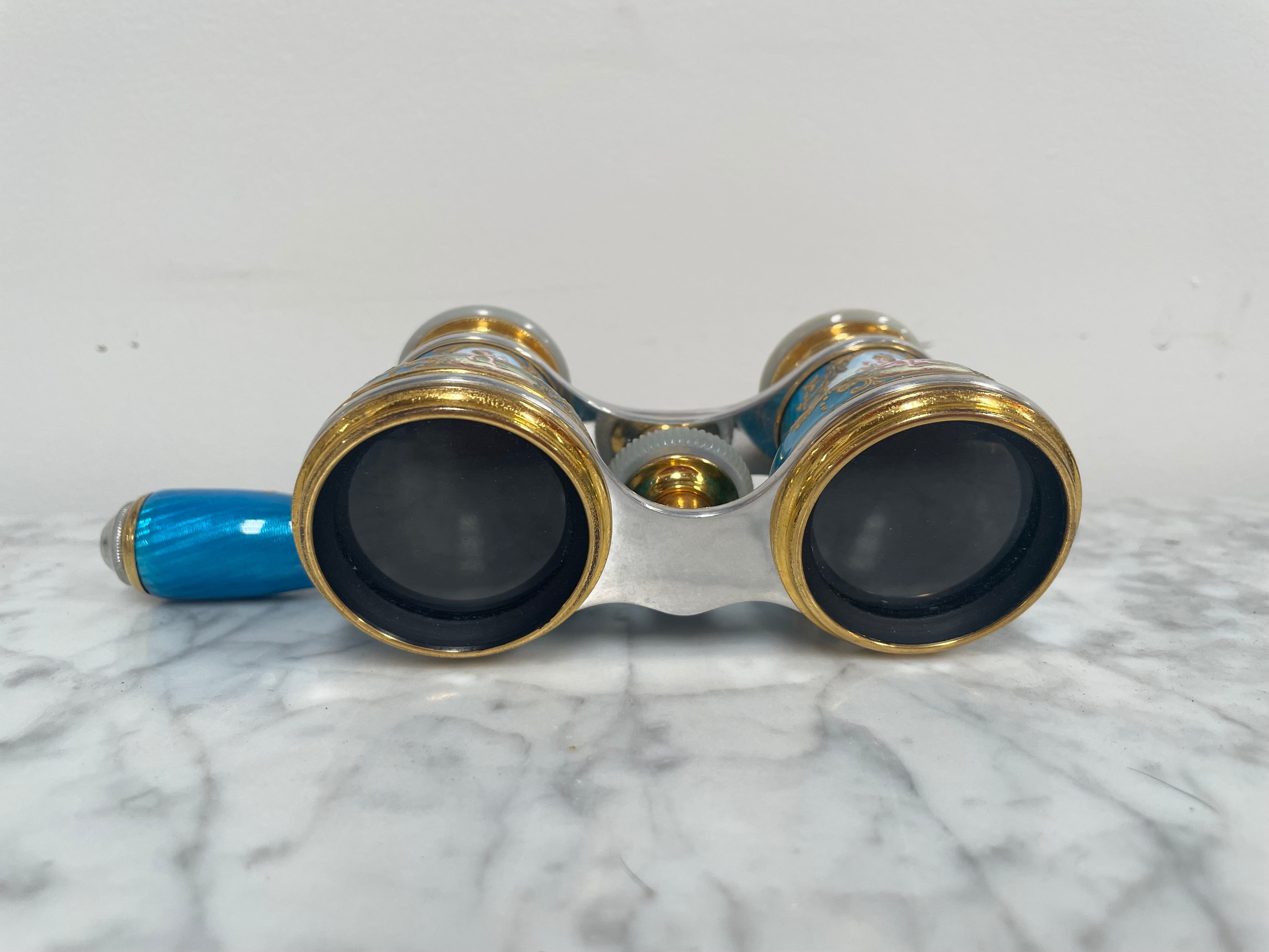 Stunning Blue Epoque Gilt, Brass, Enamel & Mother Of Pearl Opera Glasses | Antique & Vintage | Moonee Ponds Antiques | Australia Wide Delivery