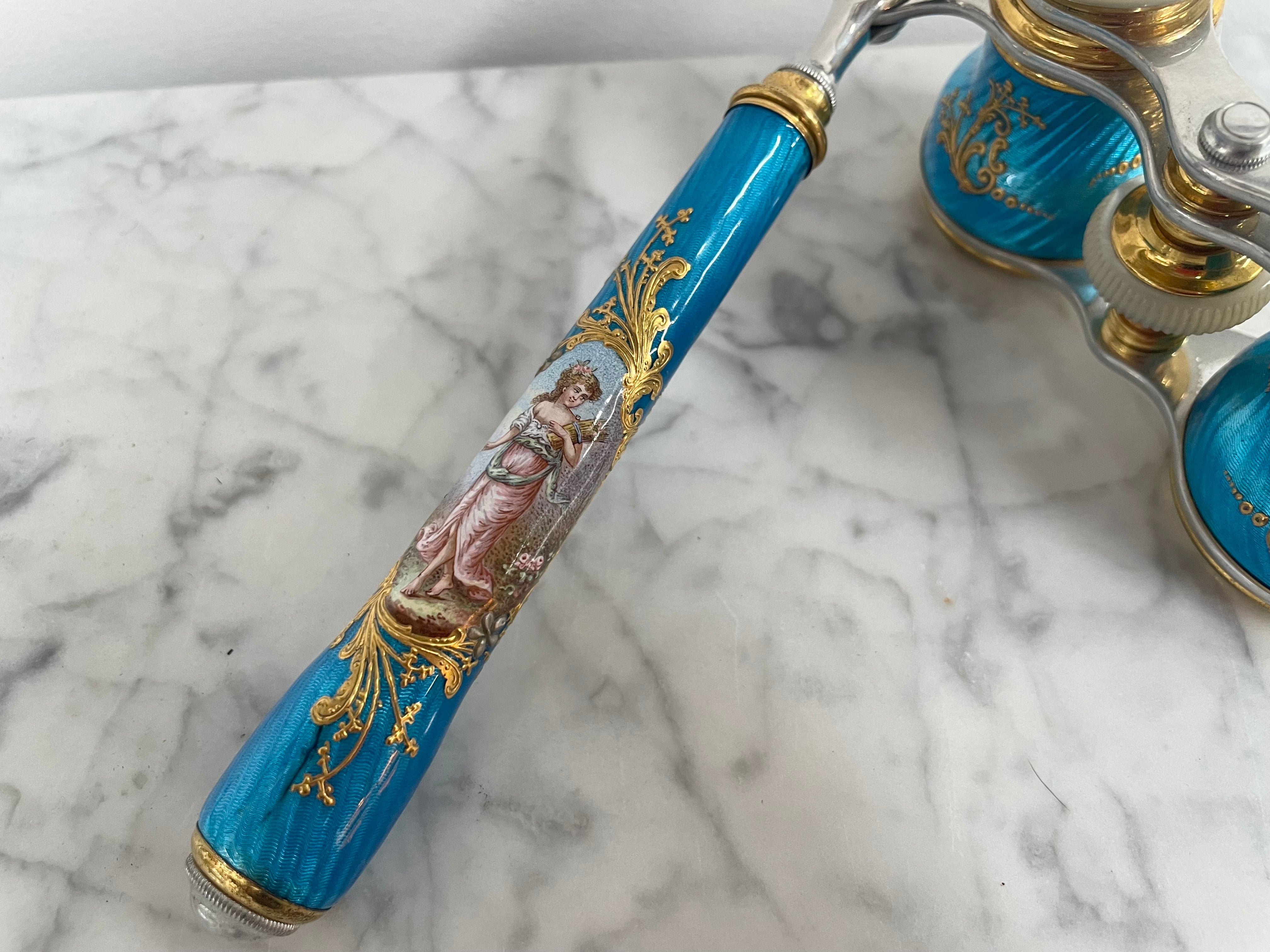 Stunning Blue Epoque Gilt, Brass, Enamel & Mother Of Pearl Opera Glasses | Antique & Vintage | Moonee Ponds Antiques | Australia Wide Delivery