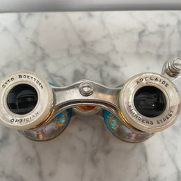 Stunning Blue Epoque Gilt, Brass, Enamel & Mother Of Pearl Opera Glasses