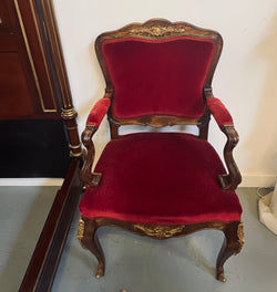 Louis XV Style French Walnut Armchair/Desk Chair With Red Valet Upholstery | Antique & Vintage | Moonee Ponds Antiques | Australia Wide Delivery
