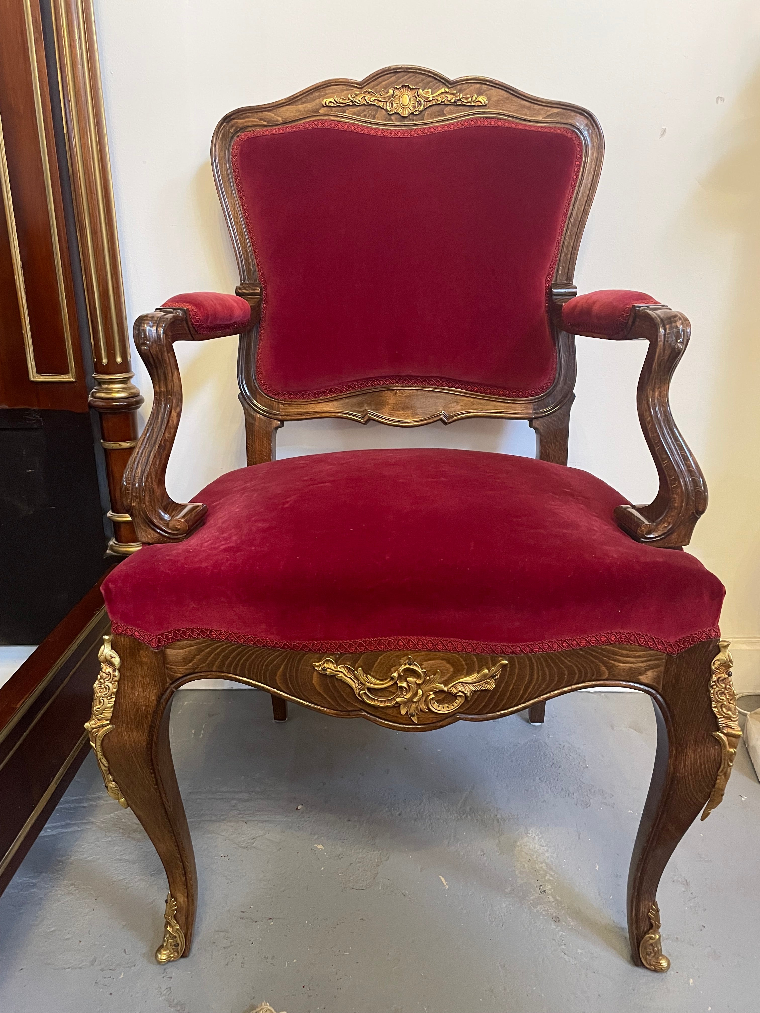 Louis XV Style French Walnut Armchair/Desk Chair With Red Valet Upholstery | Antique & Vintage | Moonee Ponds Antiques | Australia Wide Delivery