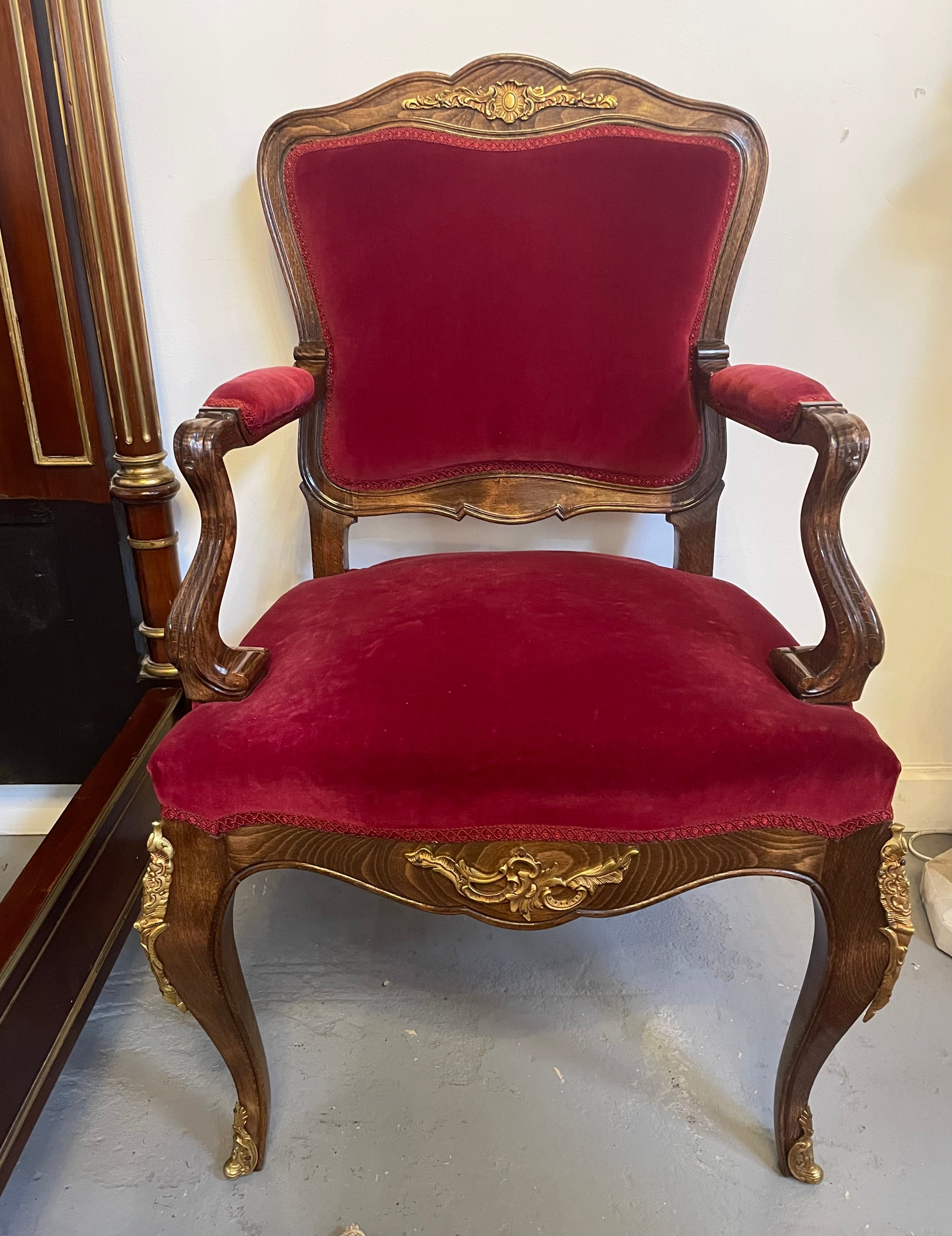 Louis XV Style French Walnut Armchair/Desk Chair With Red Valet Upholstery | Antique & Vintage | Moonee Ponds Antiques | Australia Wide Delivery