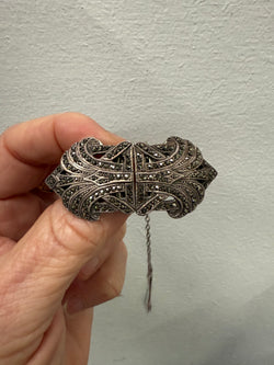 "Lega" Silver & Marcasite Double Dress Clip Brooch | Antique & Vintage | Moonee Ponds Antiques | Australia Wide Delivery