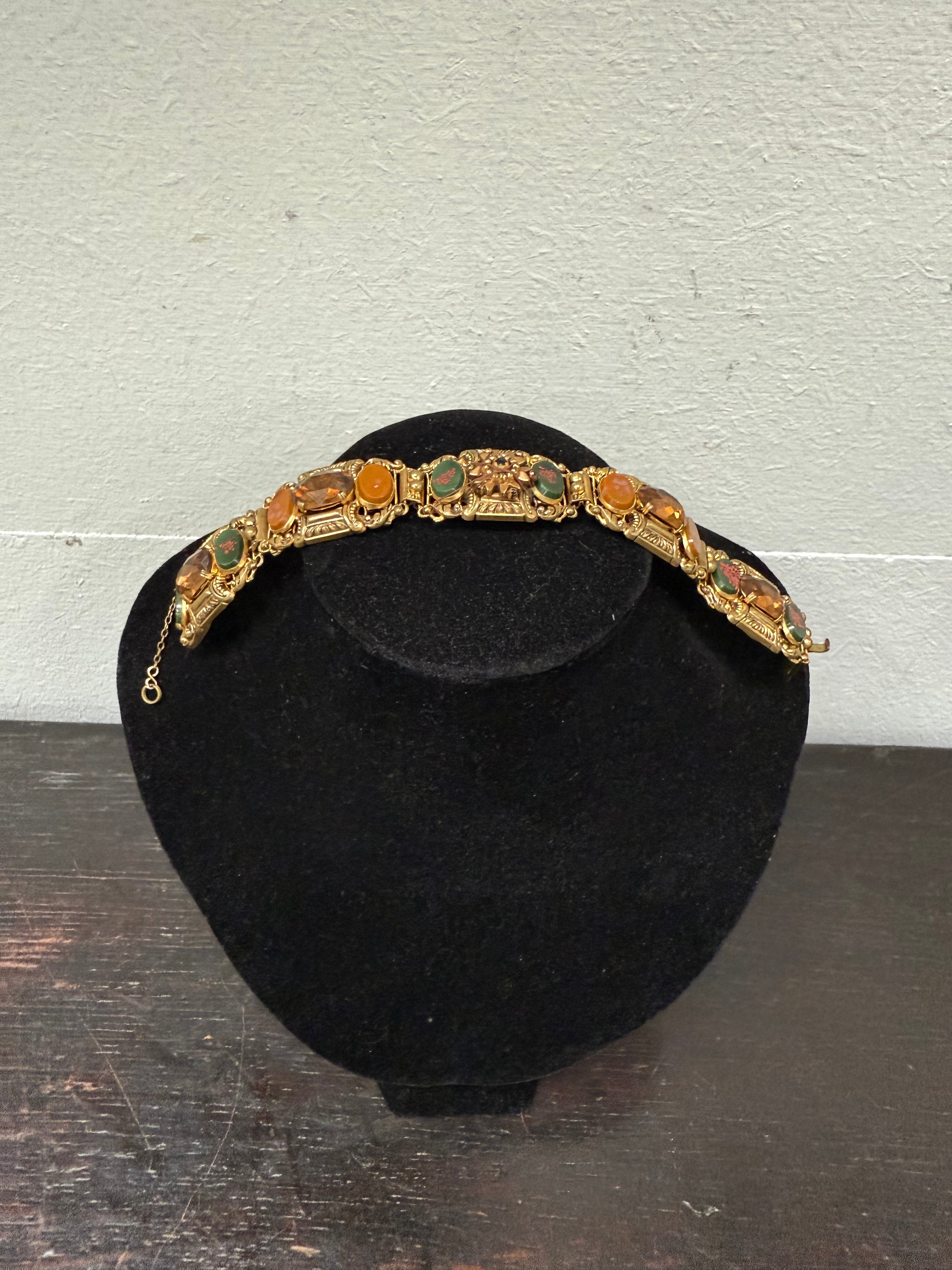 Vintage Muti Stone Bracelet On A Gilt Metal Filigree Base. | Antique & Vintage | Moonee Ponds Antiques | Australia Wide Delivery
