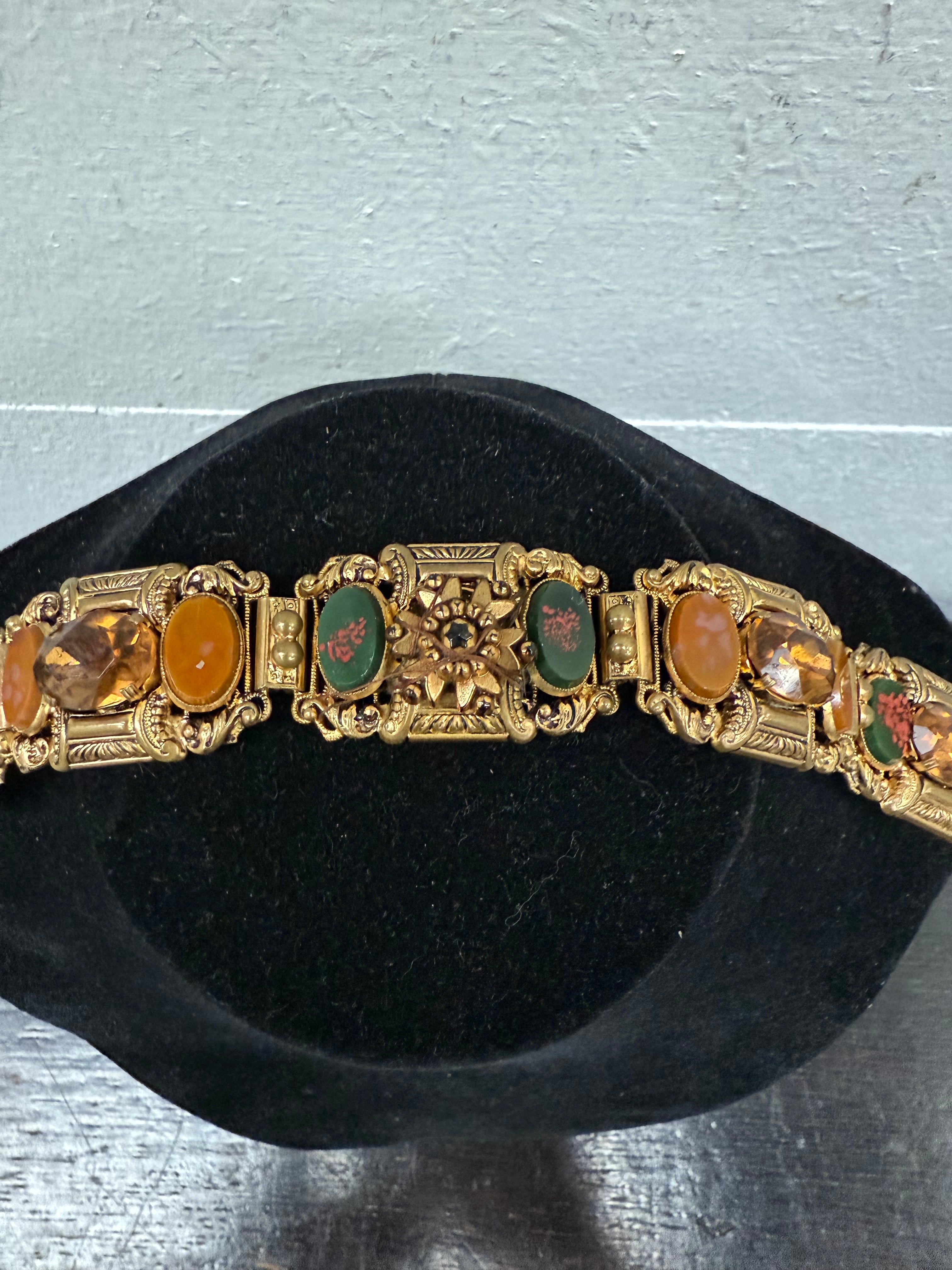Vintage Muti Stone Bracelet On A Gilt Metal Filigree Base. | Antique & Vintage | Moonee Ponds Antiques | Australia Wide Delivery