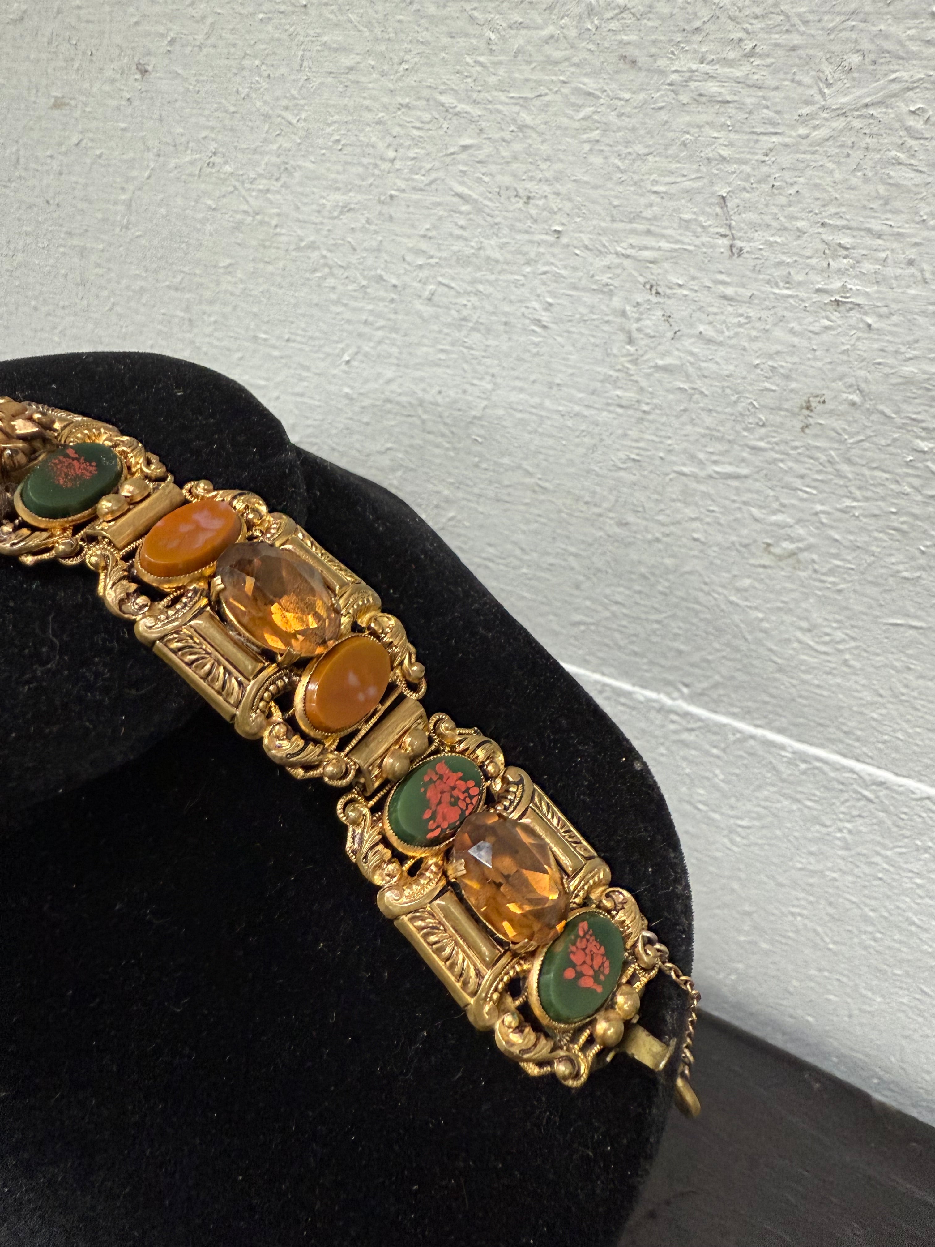 Vintage Muti Stone Bracelet On A Gilt Metal Filigree Base. | Antique & Vintage | Moonee Ponds Antiques | Australia Wide Delivery