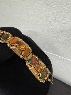 Vintage Muti Stone Bracelet On A Gilt Metal Filigree Base. | Antique & Vintage | Moonee Ponds Antiques | Australia Wide Delivery