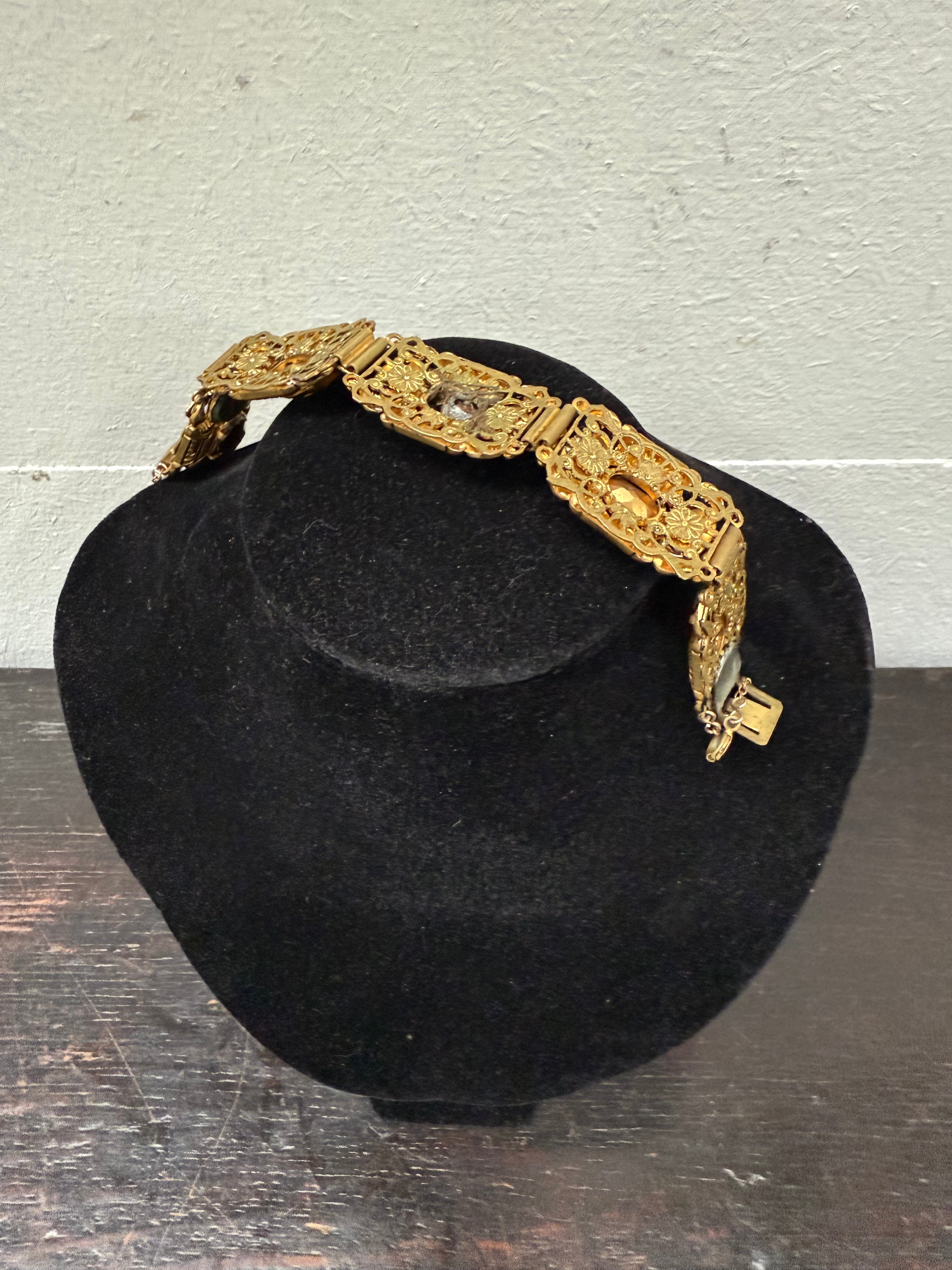 Vintage Muti Stone Bracelet On A Gilt Metal Filigree Base. | Antique & Vintage | Moonee Ponds Antiques | Australia Wide Delivery