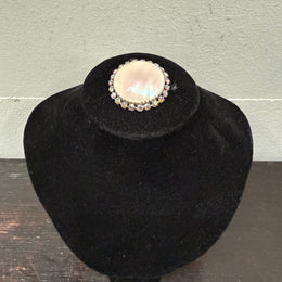 Vintage Mother Of Pearl & Crystal Brooch