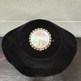Vintage Mother Of Pearl & Crystal Brooch