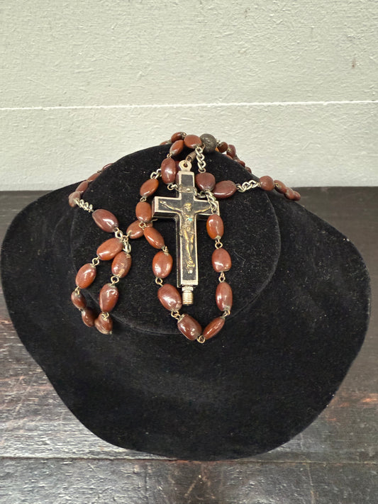 Antique Roma Relic Cross and Rosary Beads