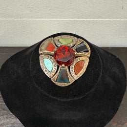 Vintage Scottish/Celtic Amber & Agate Style Glass Brooch