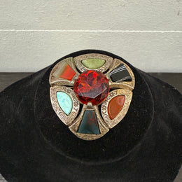 Vintage Scottish/Celtic Amber & Agate Style Glass Brooch