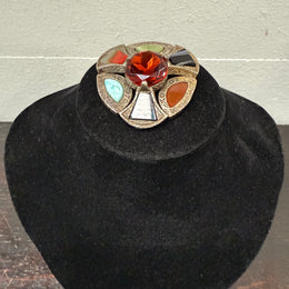 Vintage Scottish/Celtic Amber & Agate Style Glass Brooch