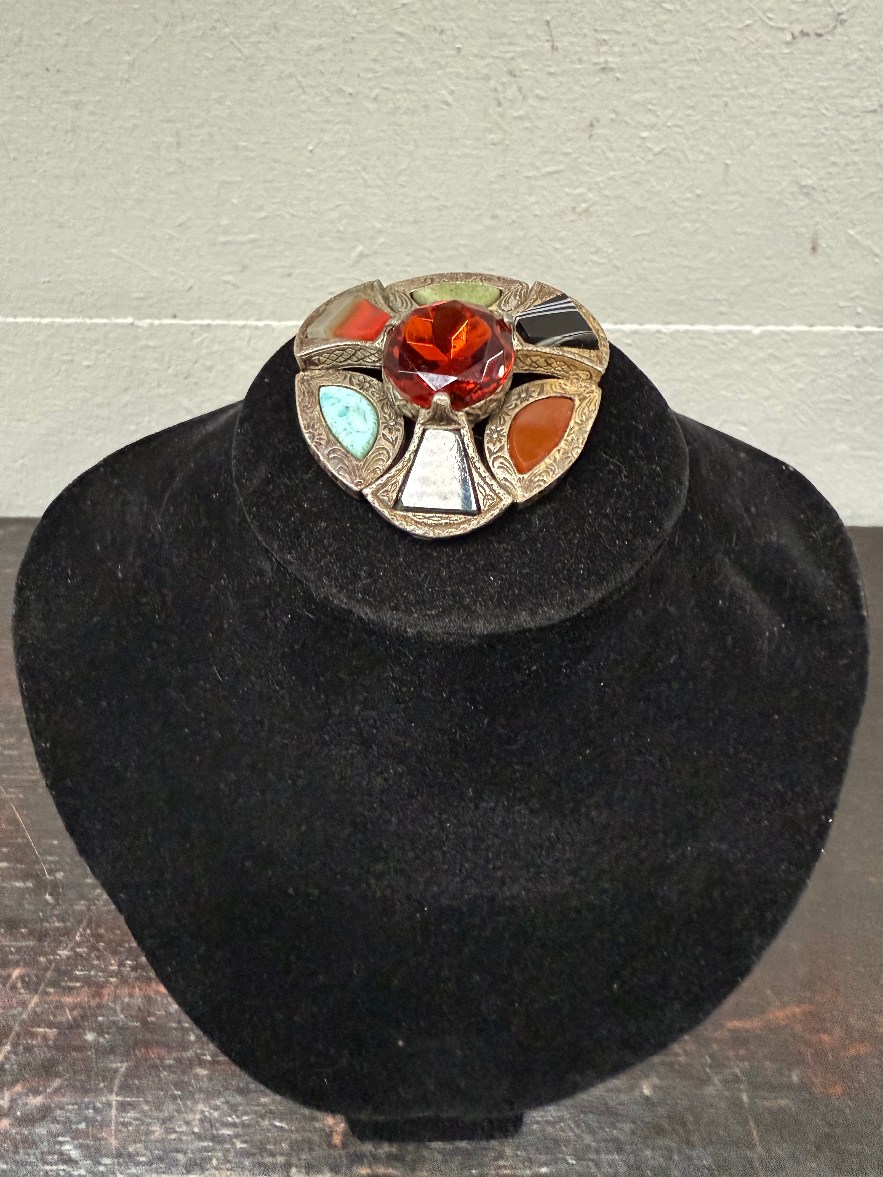 Vintage Scottish/Celtic Amber & Agate Style Glass Brooch | Antique & Vintage | Moonee Ponds Antiques | Australia Wide Delivery