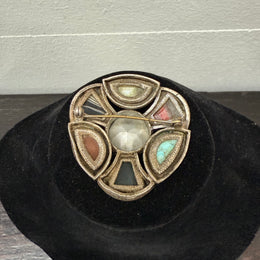 Vintage Scottish/Celtic Amber & Agate Style Glass Brooch