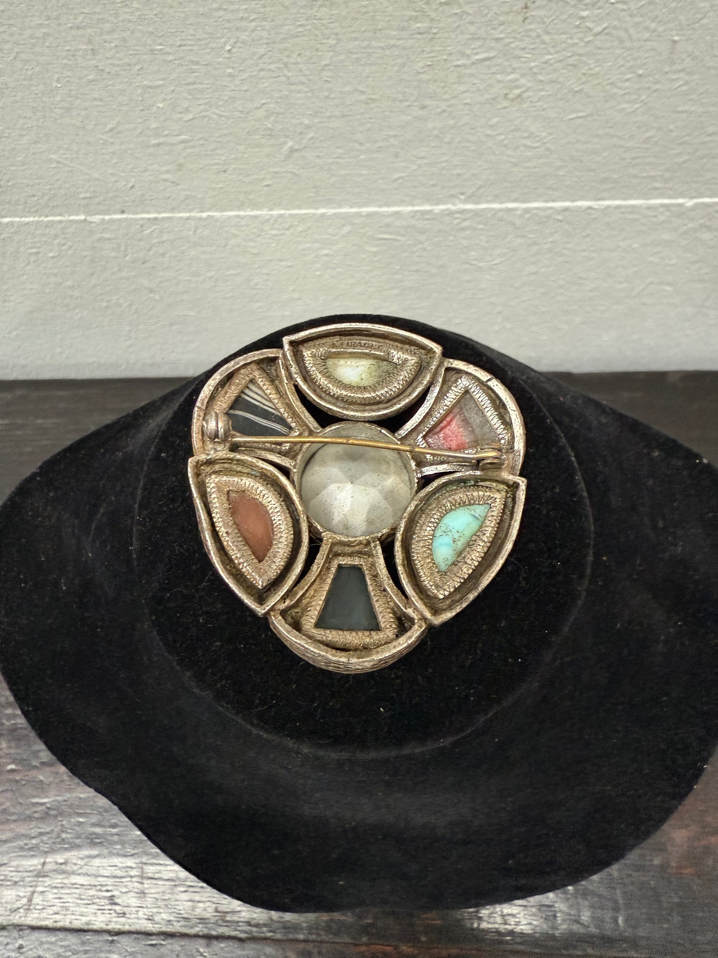 Vintage Scottish/Celtic Amber & Agate Style Glass Brooch