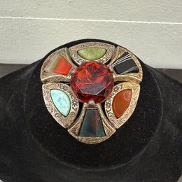 Vintage Scottish/Celtic Amber & Agate Style Glass Brooch