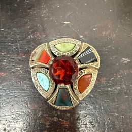 Vintage Scottish/Celtic Amber & Agate Style Glass Brooch