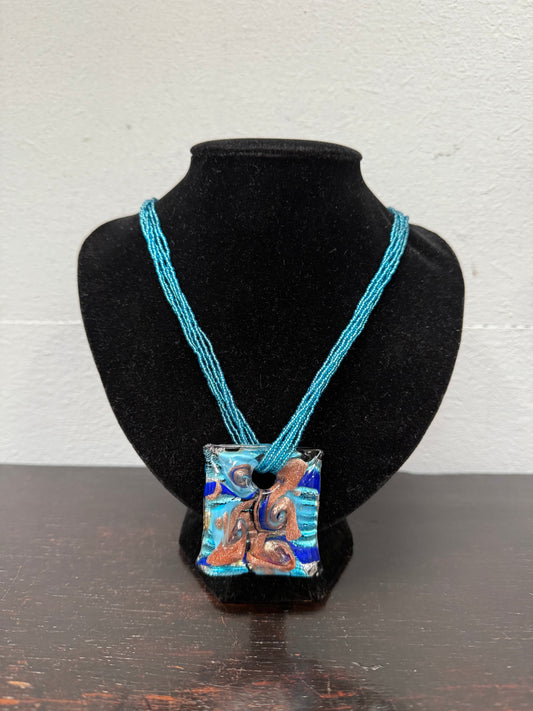 Vintage Murano Glass Pendant & Beads Chain Necklace