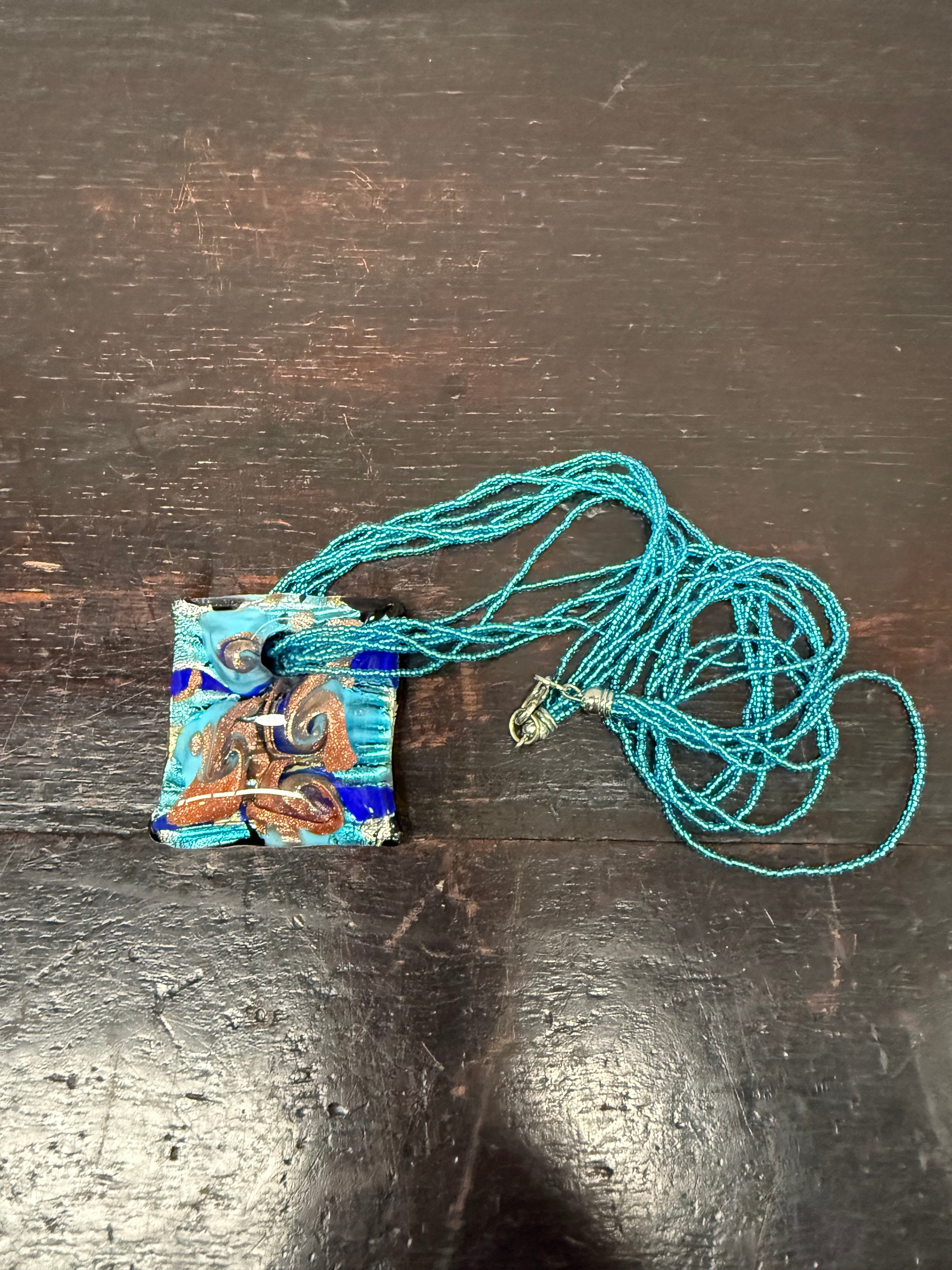 Vintage Murano Glass Pendant & Beads Chain Necklace