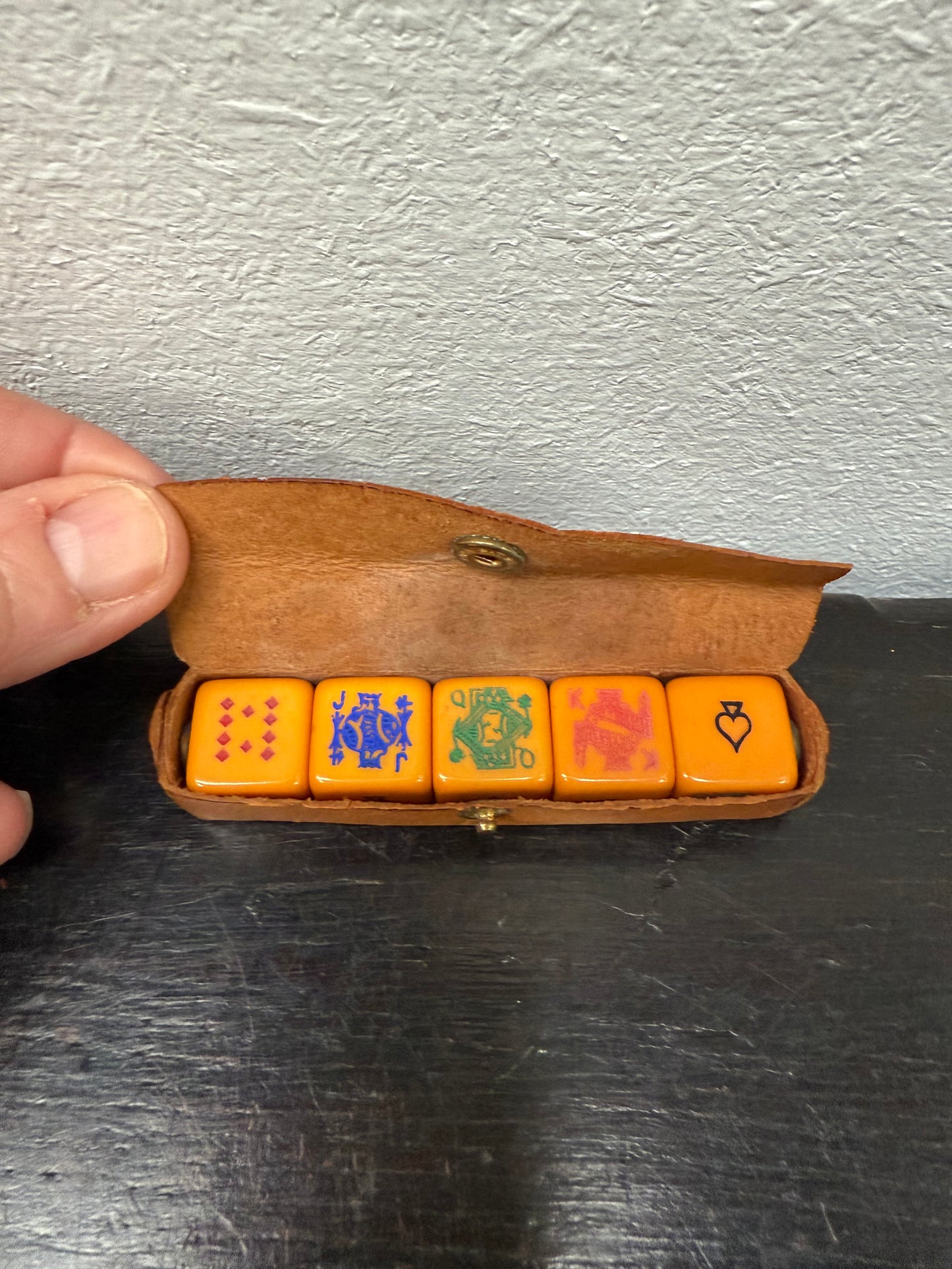 Vintage (5)Poker Dice In Leather Case