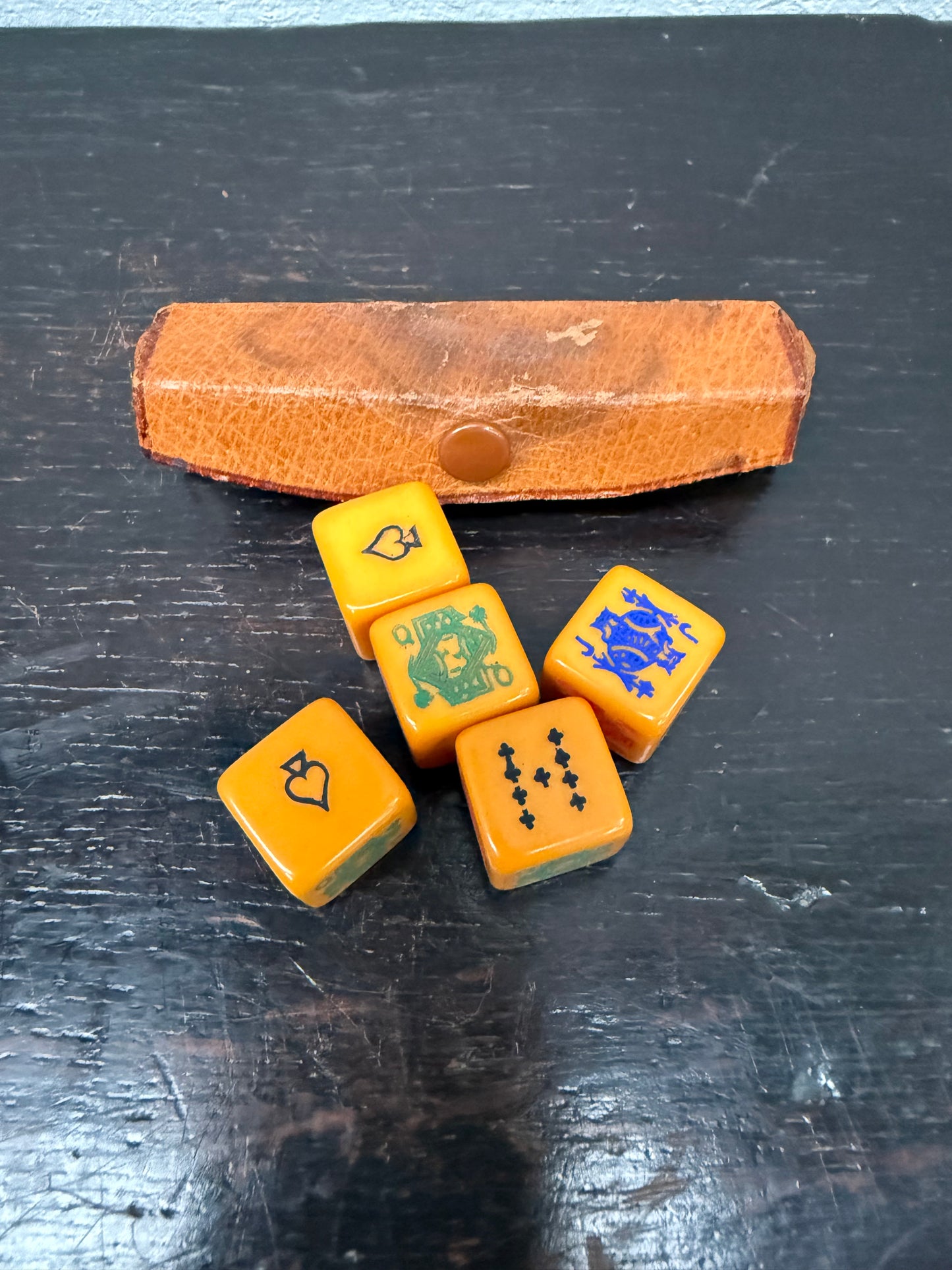 Vintage (5)Poker Dice In Leather Case