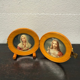 Vintage Portable Mary & Jesus Images In Wooden Frame