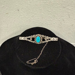 Vintage Mexican Silver & Turquoise Brooch