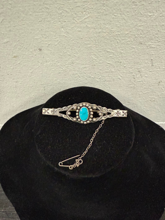 Vintage Mexican Silver & Turquoise Brooch