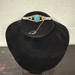 Vintage Mexican Silver & Turquoise Brooch