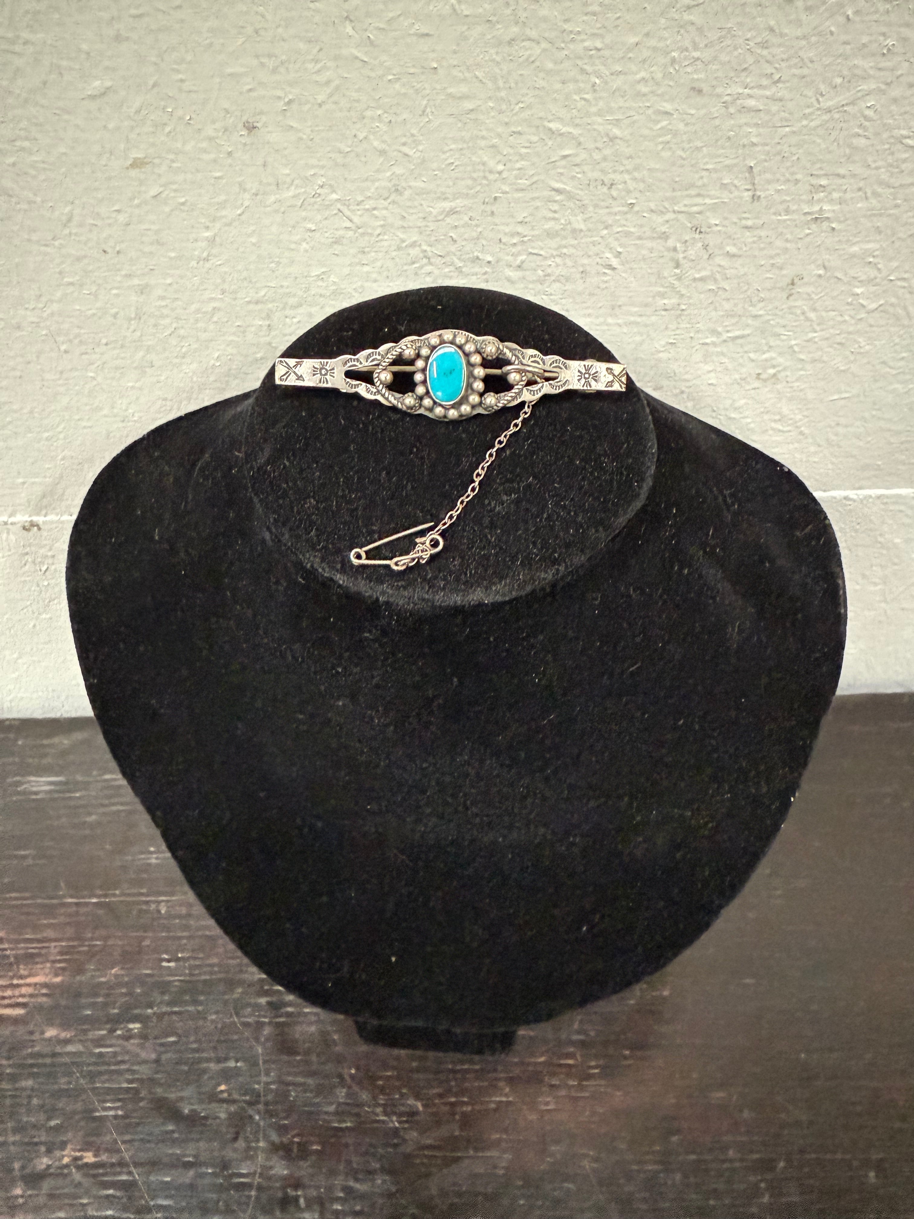 Vintage Mexican Silver & Turquoise Brooch