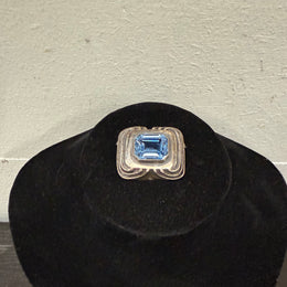 Vintage Silver Coloured Brooch With Blue Stone