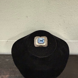 Vintage Silver Coloured Brooch With Blue Stone