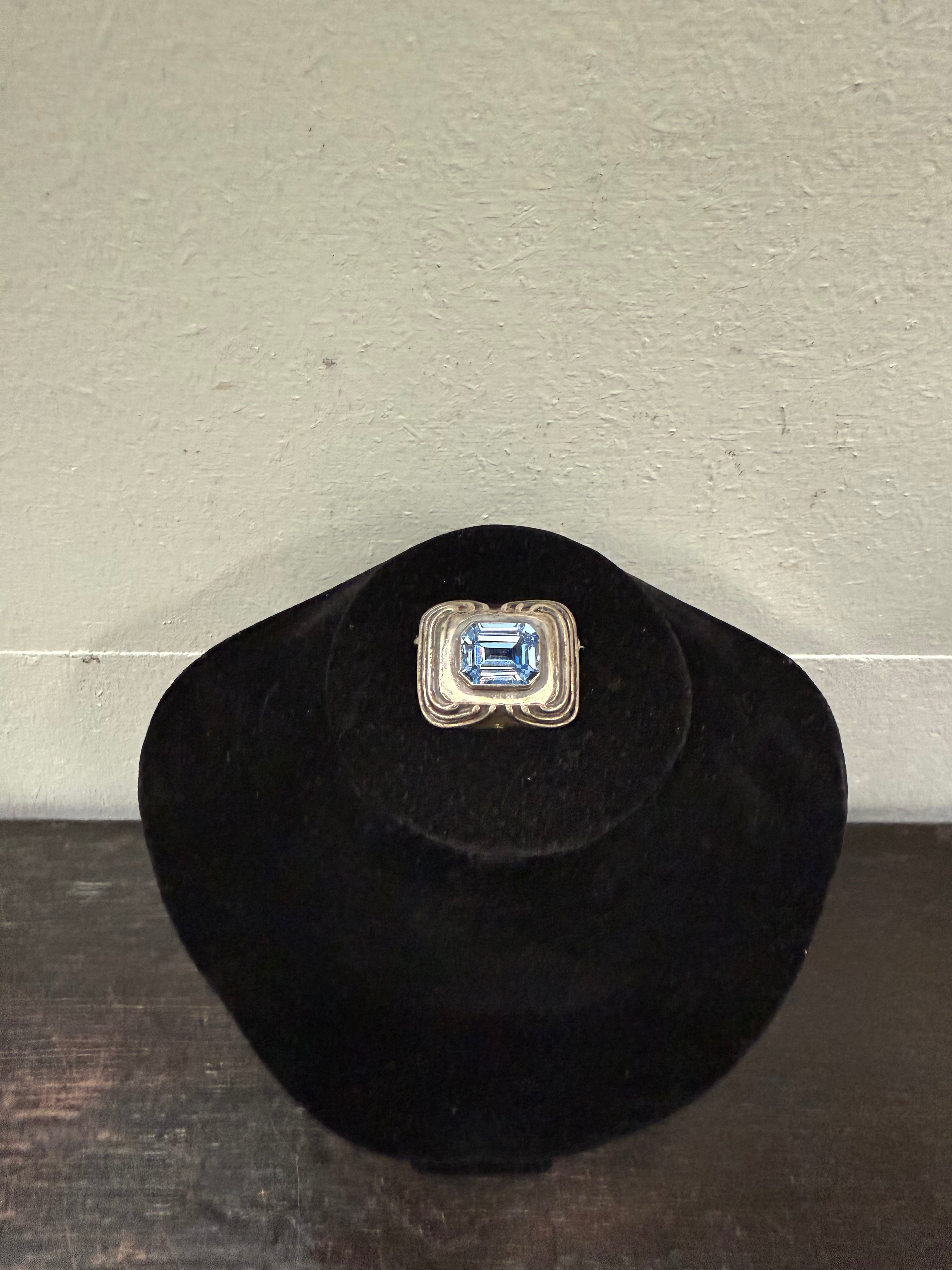 Vintage Silver Coloured Brooch With Blue Stone | Antique & Vintage | Moonee Ponds Antiques | Australia Wide Delivery