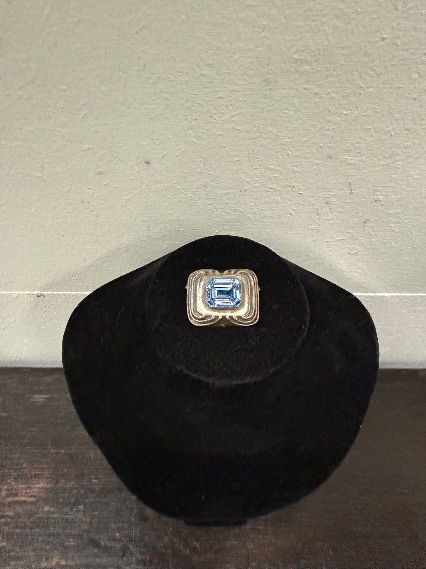 Vintage Silver Coloured Brooch With Blue Stone