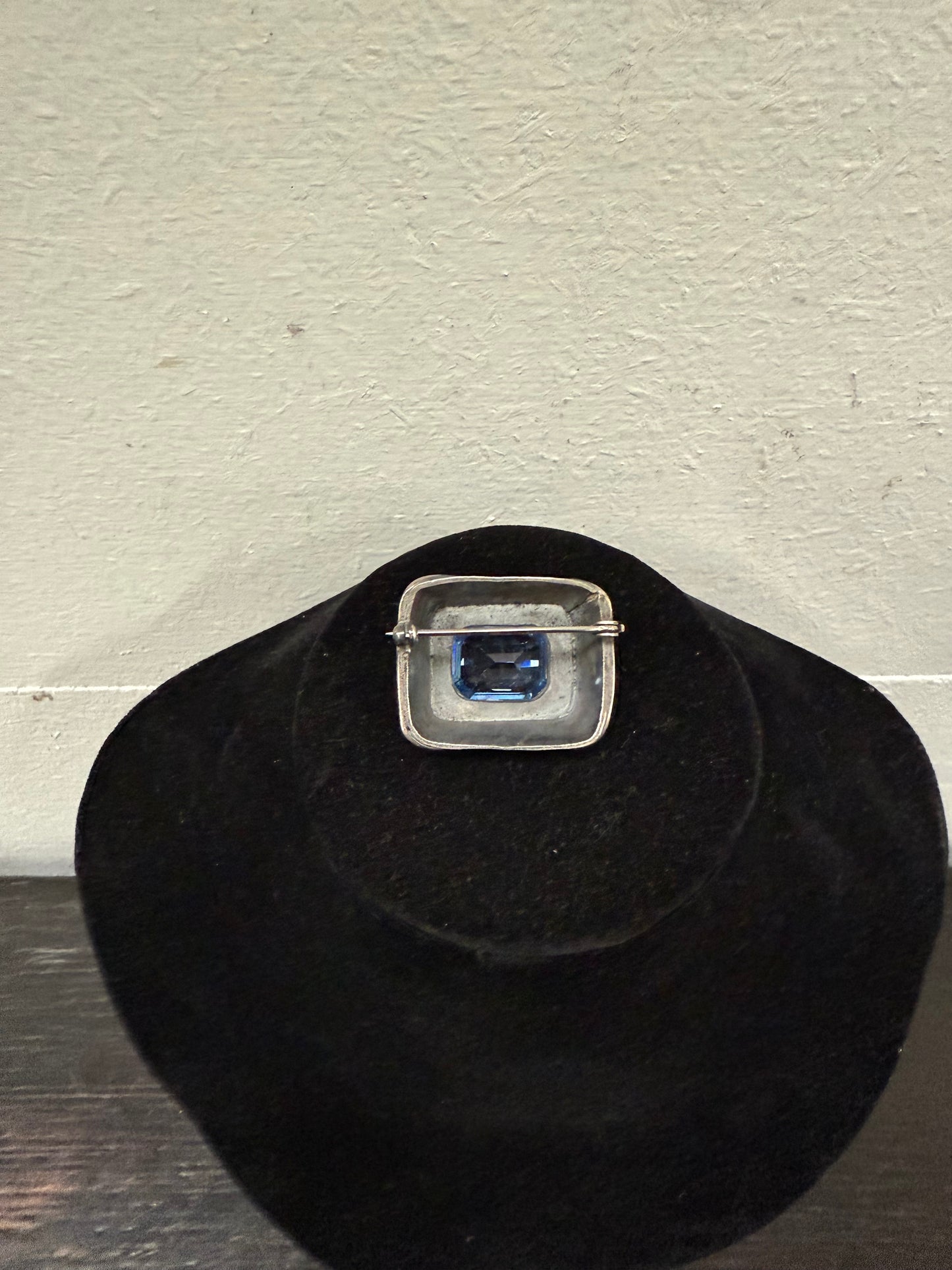 Vintage Silver Coloured Brooch With Blue Stone