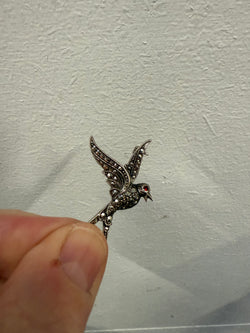 Vintage Silver & Marcasite Bird Brooch With Ruby Eye | Antique & Vintage | Moonee Ponds Antiques | Australia Wide Delivery