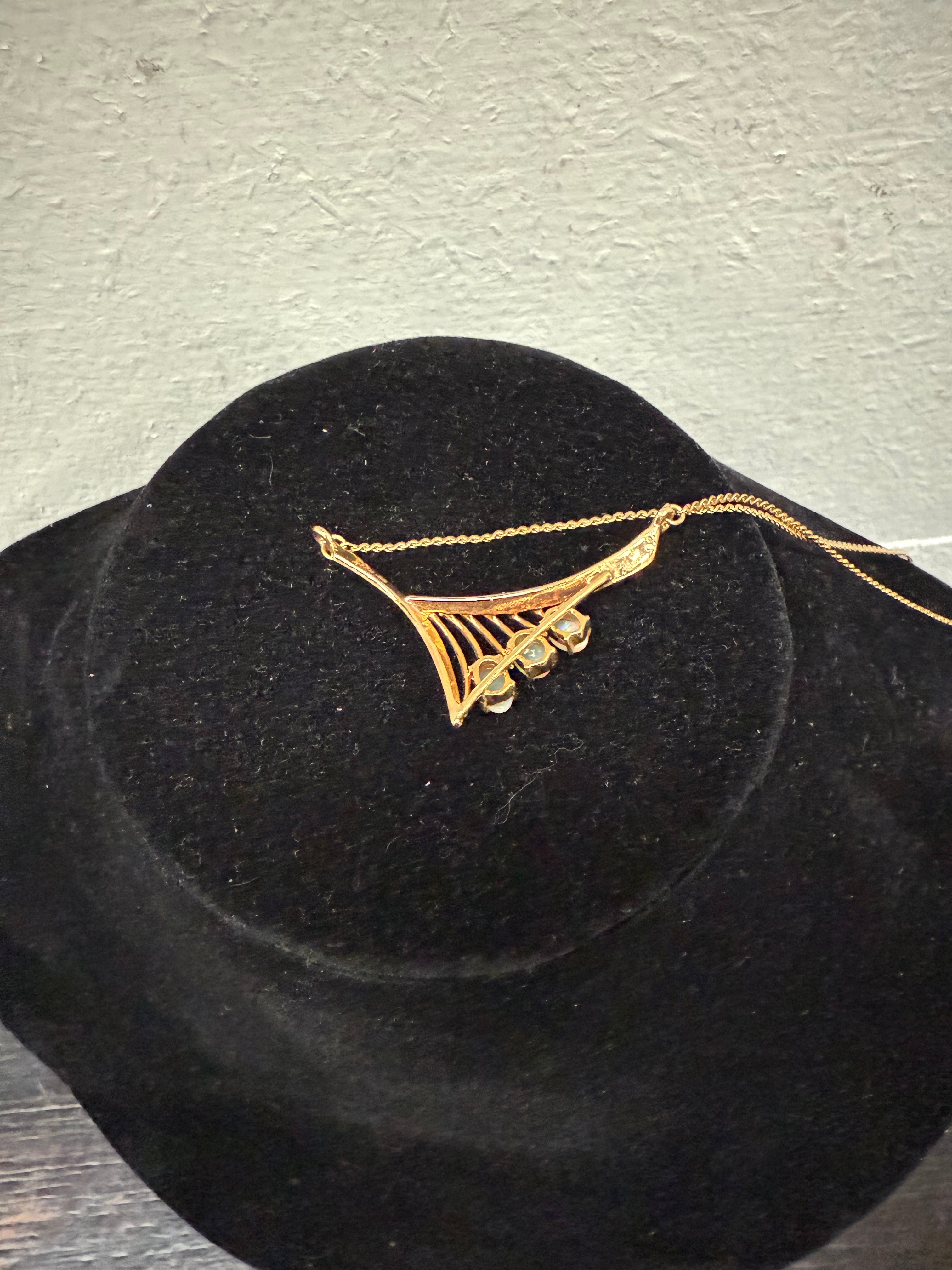 Vintage 18ct Gold Plated Pendant & Chain with 3 Natural Opals | Antique & Vintage | Moonee Ponds Antiques | Australia Wide Delivery