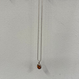 Vintage Sterling Silver & Baltic Amber Pendant & Chain
